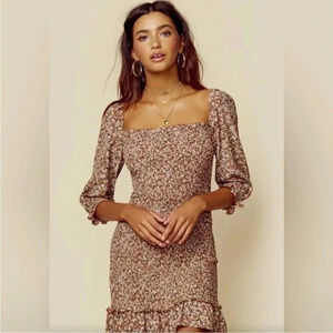 Faithfull the brand Mathiola Es Saada floral ruched ruffle mini dress